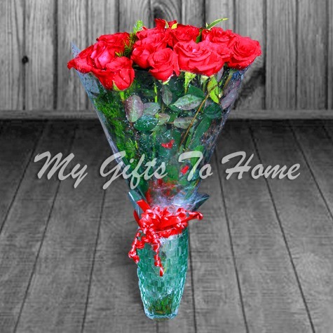 Red Roses In Crystal Vase